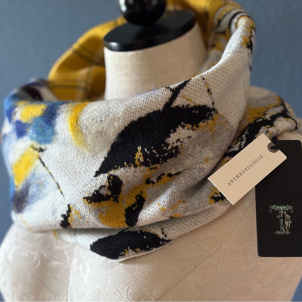 🎉HOST PICK🎉 RARE ANTHROPOLOGIE NWT Mixed Print Cowl Scarf Yellow - Picture 2 of 3